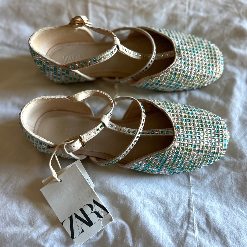 Zara Sequined T-Strap Flats - NWT - Youth Size 1